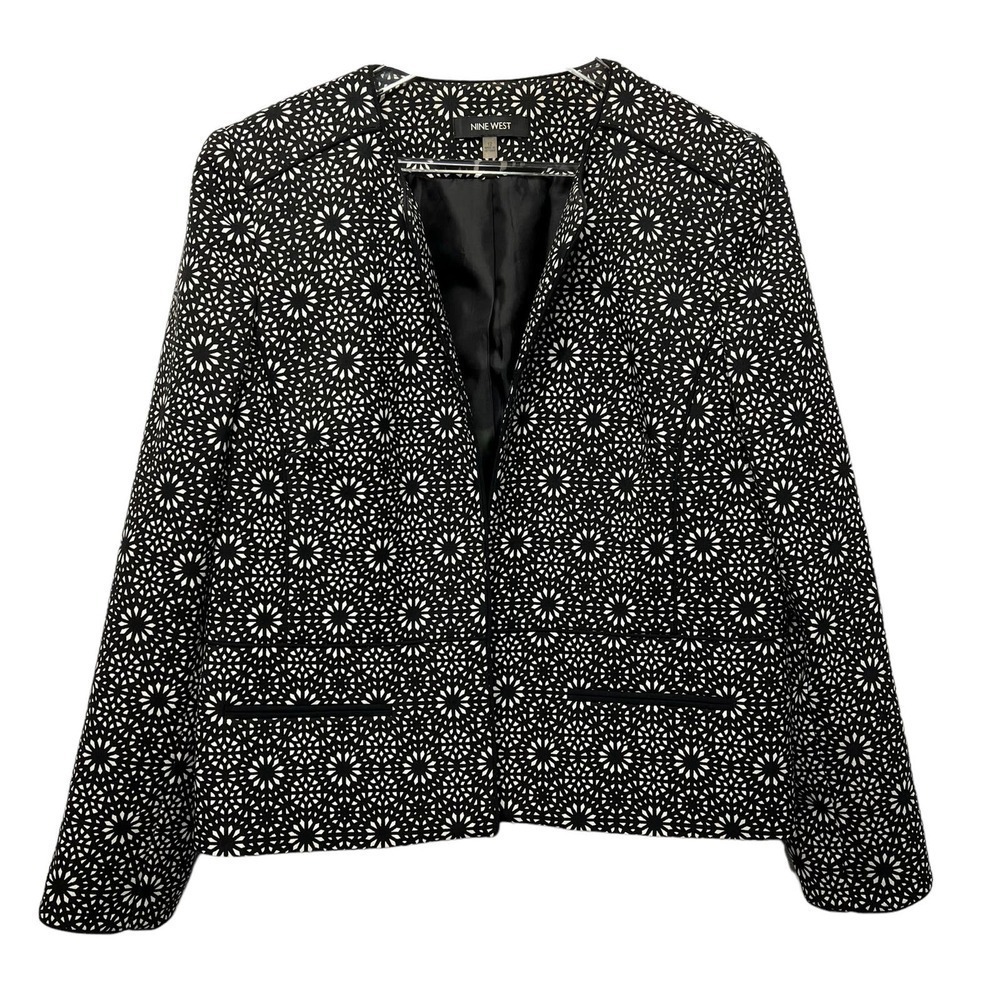 Nine West Collarless Long Sleeve Open Lined Blazer Black and Tan Size 12